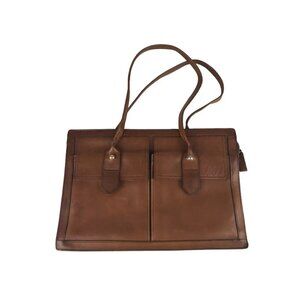 Tucky Unisex Adults Brown Leather Outer Pockets Shoulder Strap Document Bag Sz M